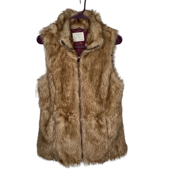 Zara Girls Winter Faux Fur Vest Size XL Brown Zip Front Warm Lined